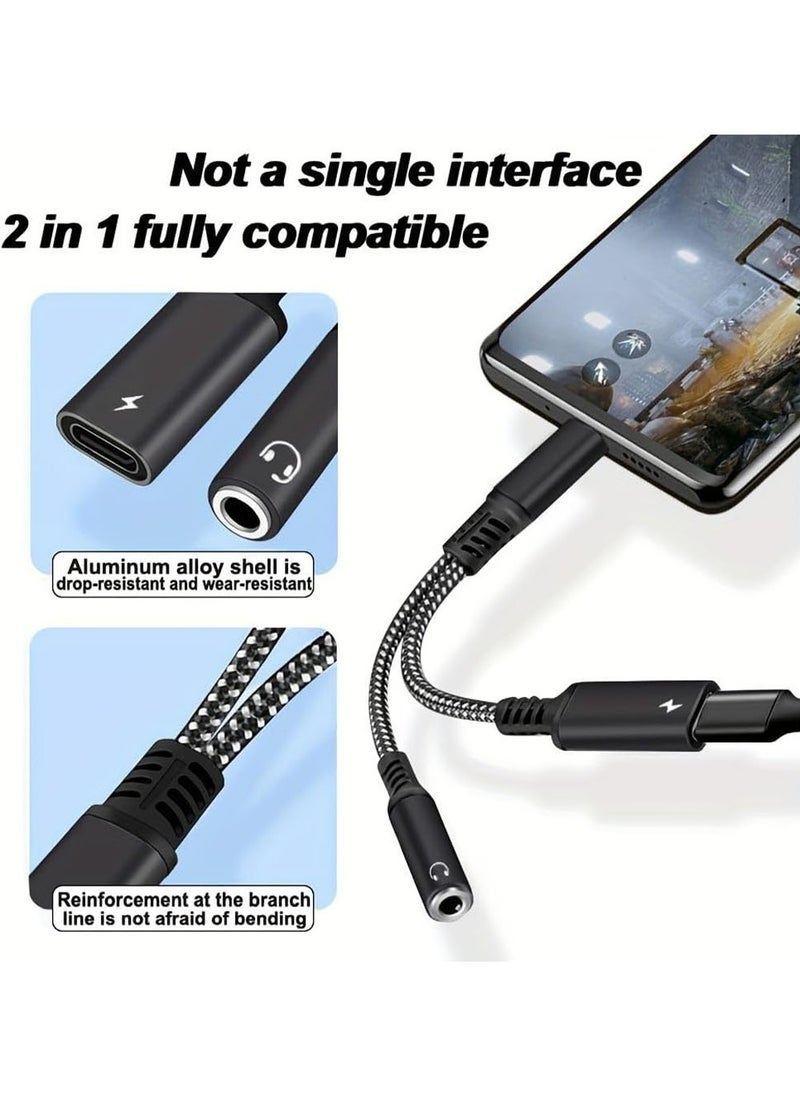 USB Type-C to 3.5mm headphone and charger adapter, 2-in-1 USB Type C to 3.5mm headphone jack and Type-C charging adapter cable compatible with iPhone 15/14,Galaxy S24 S23 S22