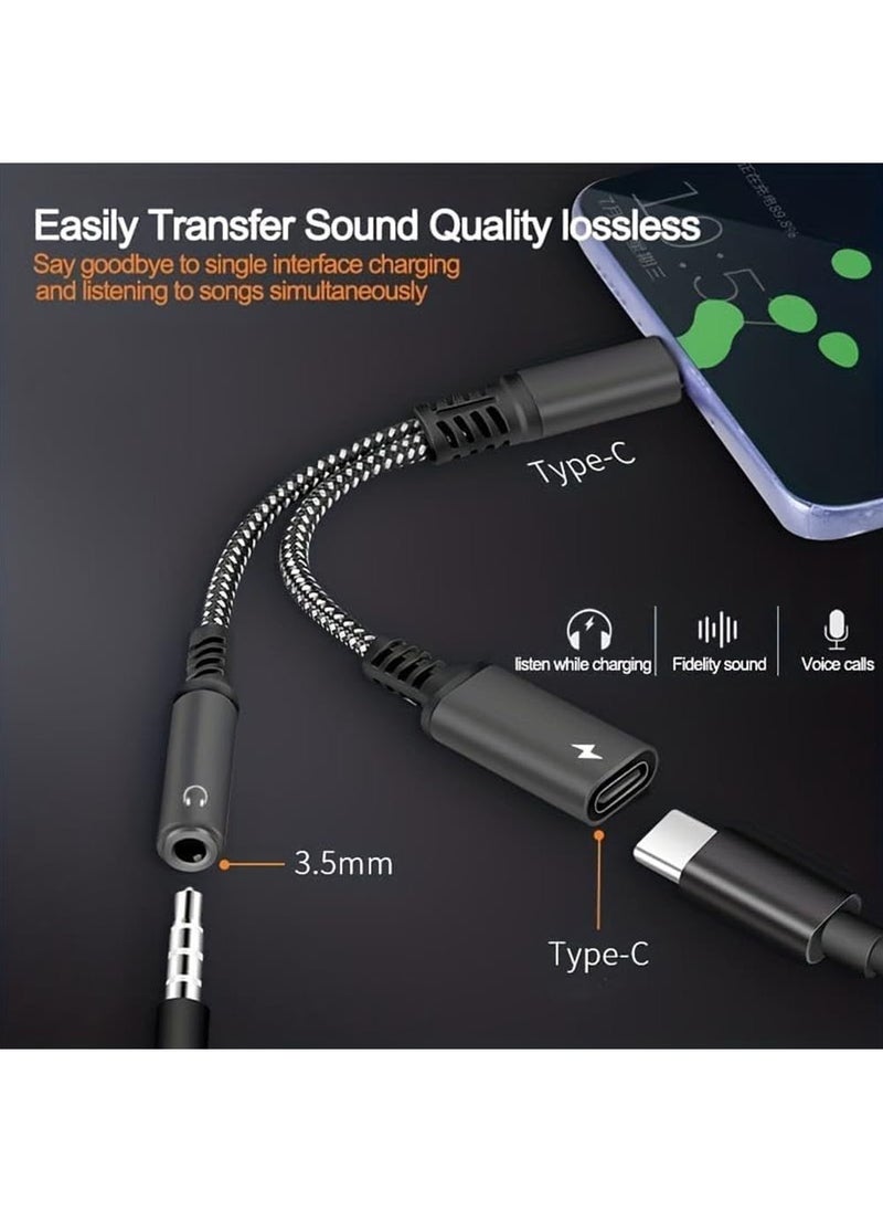 USB Type-C to 3.5mm headphone and charger adapter, 2-in-1 USB Type C to 3.5mm headphone jack and Type-C charging adapter cable compatible with iPhone 15/14,Galaxy S24 S23 S22