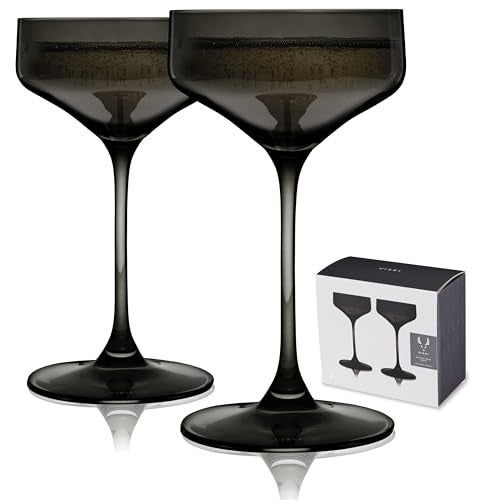 Viski Reserve Nouveau Smoke Gray Coupe Cocktail Glasses Crystal Colored Coupe Glasses Colorful Martini Glasses 65oz Long Stem Glassware Set Set of 2 - Image 1