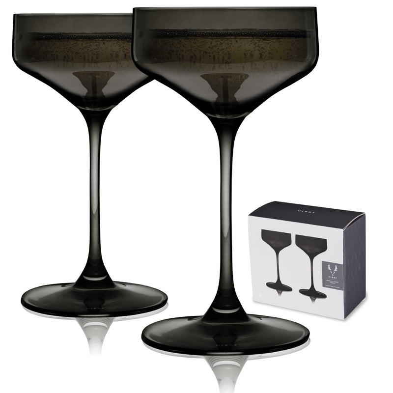 Viski Reserve Nouveau Smoke Gray Coupe Cocktail Glasses Crystal Colored Coupe Glasses Colorful Martini Glasses 65oz Long Stem Glassware Set Set of 2 - Image 2