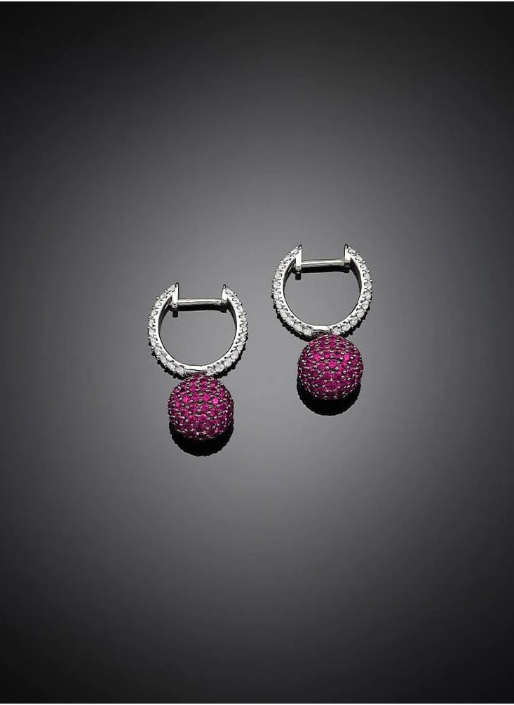 Artsy Silver - Red Disco Ball Hoop Earrings - Silver - Image 1