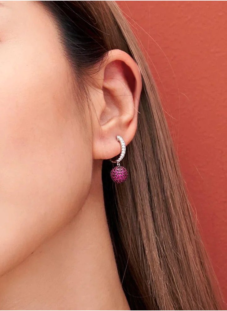 Artsy Silver - Red Disco Ball Hoop Earrings - Silver - Image 1