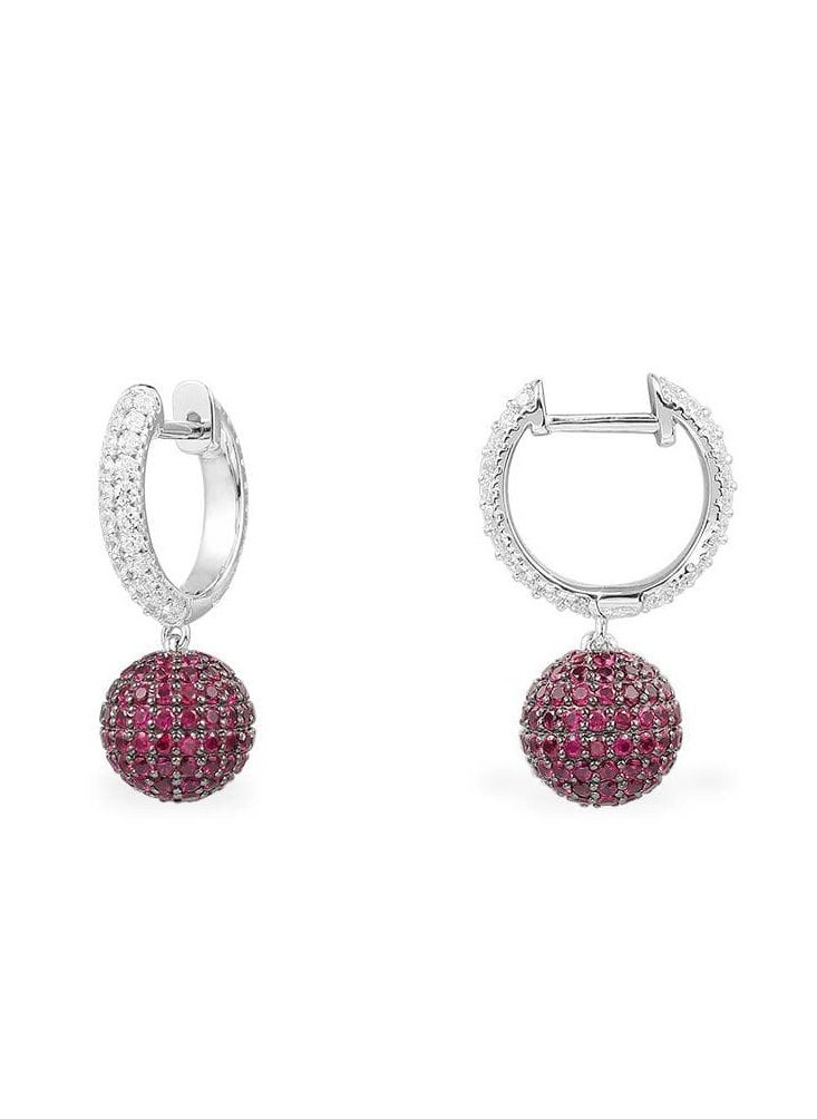 Artsy Silver - Red Disco Ball Hoop Earrings - Silver - Image 1