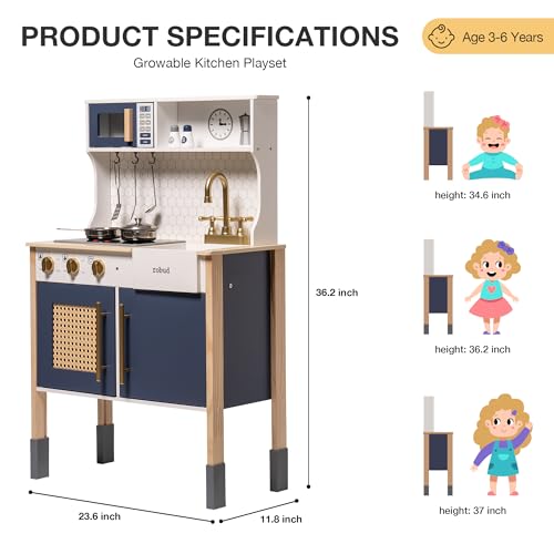 ROBUD Play Kitchen Wooden Kids Kitchen Playset with Sounds Lights Pretend Play Kitchen Set for Toddlers Gift for Boys Girls Vintage Style 3 Gem Blue - Image 5