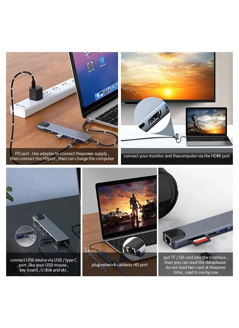Raxoom USB C to HDTV 8 in 1 Adapter with RJ45, SD/TF Card Slots, USB 3.0 5Gbps Data Ports for MacBook Pro iPad Pro XPS  - Image 4