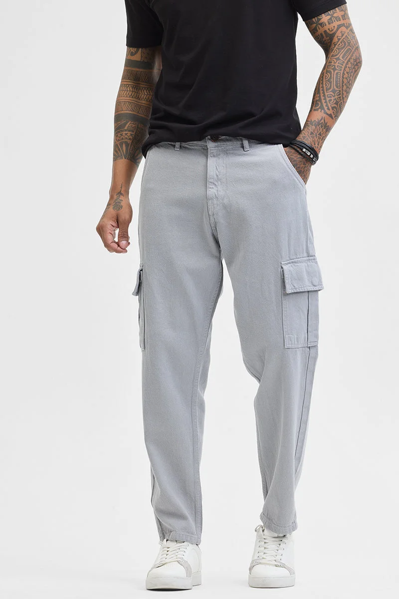 SNITCH Light Grey Baggy Fit Jeans