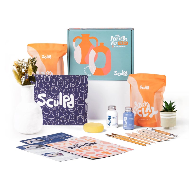 Sculpd Pottery Kit Complete Air Dry Clay Kit for Adults Includes Sculpting Tools Varnish Paint Brushes Guides Arts Crafts Sets Gloss Varnish