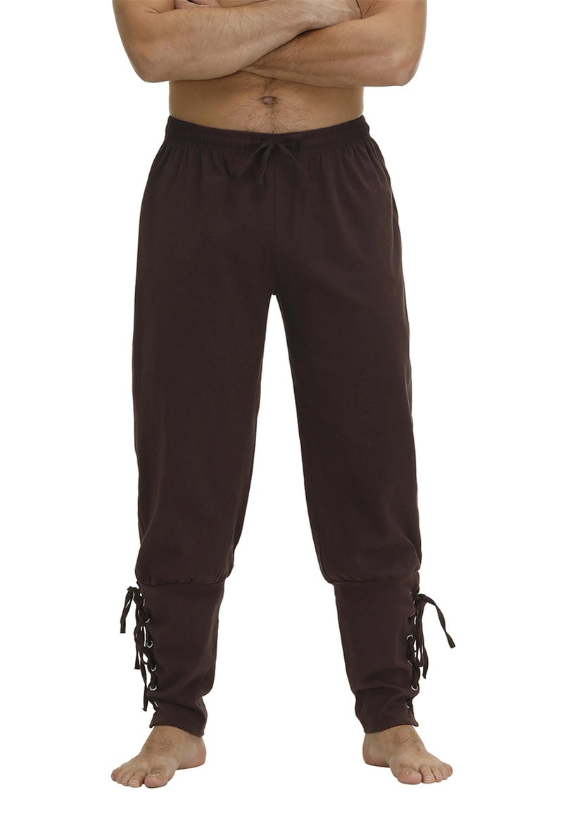 Zhitunemi Viking Pirate Pants Men: Renaissance Costume Men Medieval Pants - Pirate Halloween Costumes & Renaissance Faire Brown-L - Image 3