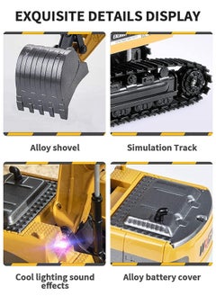 GROIC Remote Control Excavator Toy Truck RC Excavator with Metal Shovel Lights Sounds Rechargable Engineering Sand Digger Construction Vehicle Toy Gift for Boys Girls Kids & Children  - Image 3