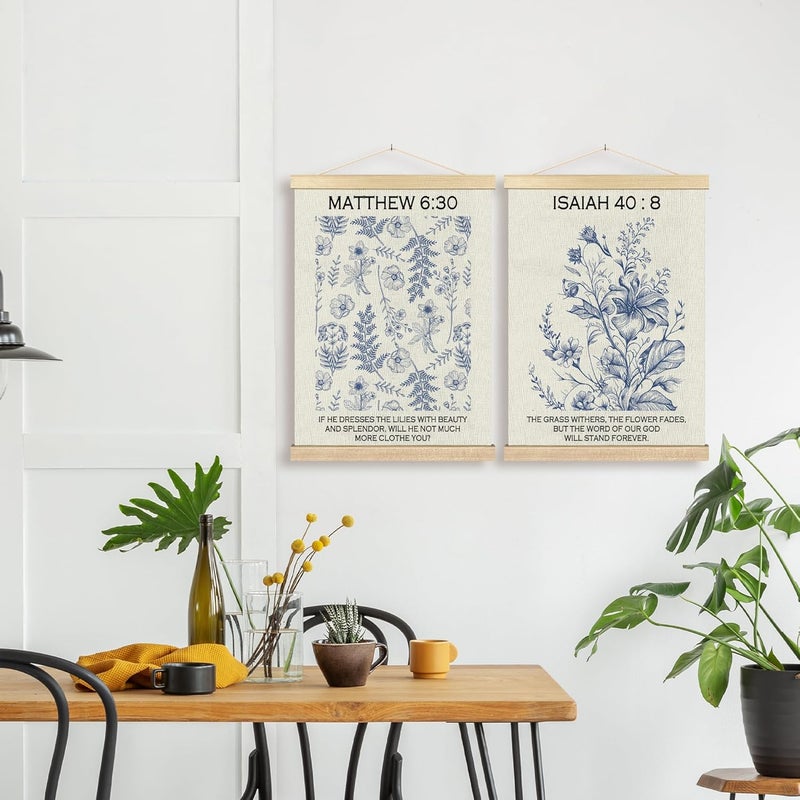 BCUANGD Christian Wall Decor  Wildflower Bible Verse Wall Art Poster Hanger with Wood Frames Modern Scripture Blue Flowers Wall Hanging Canvas Decor for Home Bedroom Nursery 12x16 Inches - Image 4