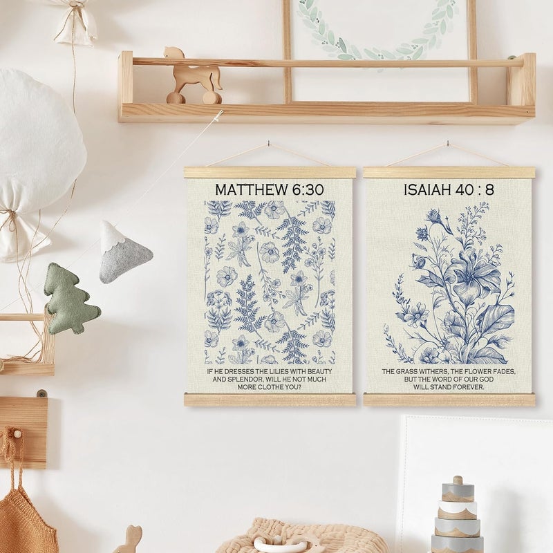 BCUANGD Christian Wall Decor  Wildflower Bible Verse Wall Art Poster Hanger with Wood Frames Modern Scripture Blue Flowers Wall Hanging Canvas Decor for Home Bedroom Nursery 12x16 Inches - Image 5