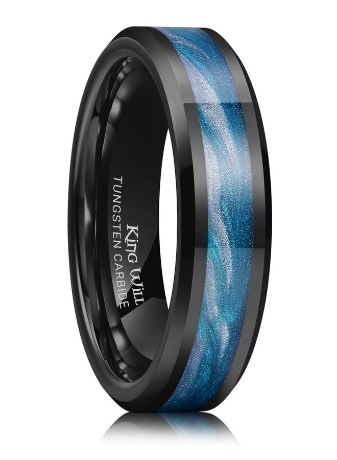 King Will 8mm Black Tungsten Rings, Men's Wedding Rings with Blue and White Sand Inlay Beveled Edge Ring for Men Women, Comfort Fit, Durable, Size 12 - Image 1