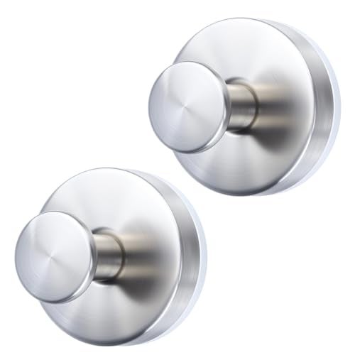 WellMade 2 Pack Brushed Stainless Steel Suction Cup Hooks for Shower, Bathroom, Kitchen, Waterproof & Rustproof Wall Hooks for Glass, Tile, Mirror - Image 1