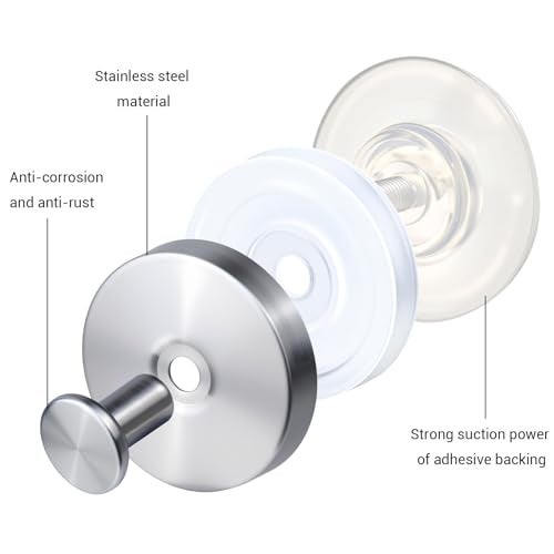 WellMade 2 Pack Brushed Stainless Steel Suction Cup Hooks for Shower, Bathroom, Kitchen, Waterproof & Rustproof Wall Hooks for Glass, Tile, Mirror - Image 5
