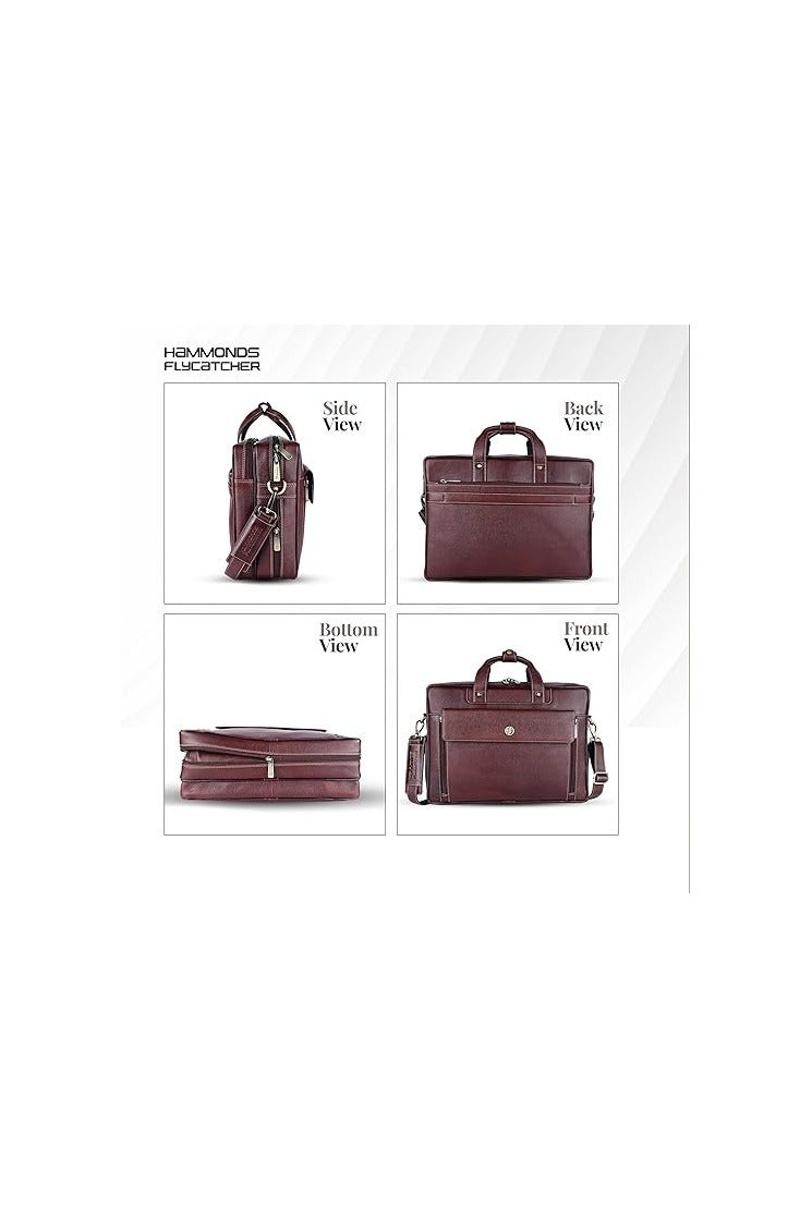 HAMMONDS FLYCATCHER HAMMONDS FLYCATCHER Genuine Leather Office Bag for Men, 15.6" Leather Laptop Bag for Men for Office, Travel, Daily Use, Adjustable Strap & Multi Compartments - 1 Year Warranty - Brown Walnut - Image 2