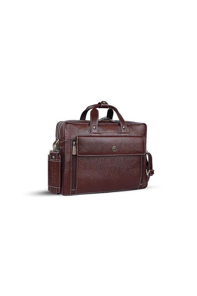 HAMMONDS FLYCATCHER HAMMONDS FLYCATCHER Genuine Leather Office Bag for Men, 15.6" Leather Laptop Bag for Men for Office, Travel, Daily Use, Adjustable Strap & Multi Compartments - 1 Year Warranty - Brown Walnut - Image 1
