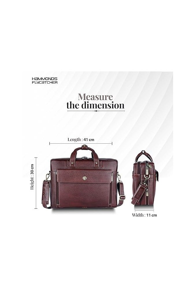 HAMMONDS FLYCATCHER HAMMONDS FLYCATCHER Genuine Leather Office Bag for Men, 15.6" Leather Laptop Bag for Men for Office, Travel, Daily Use, Adjustable Strap & Multi Compartments - 1 Year Warranty - Brown Walnut - Image 4