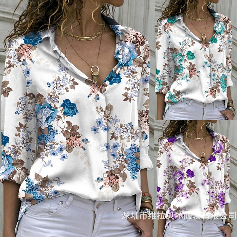 2026 Spring Summer Women's Loose Floral Print Long Sleeve Shirt - Image 1