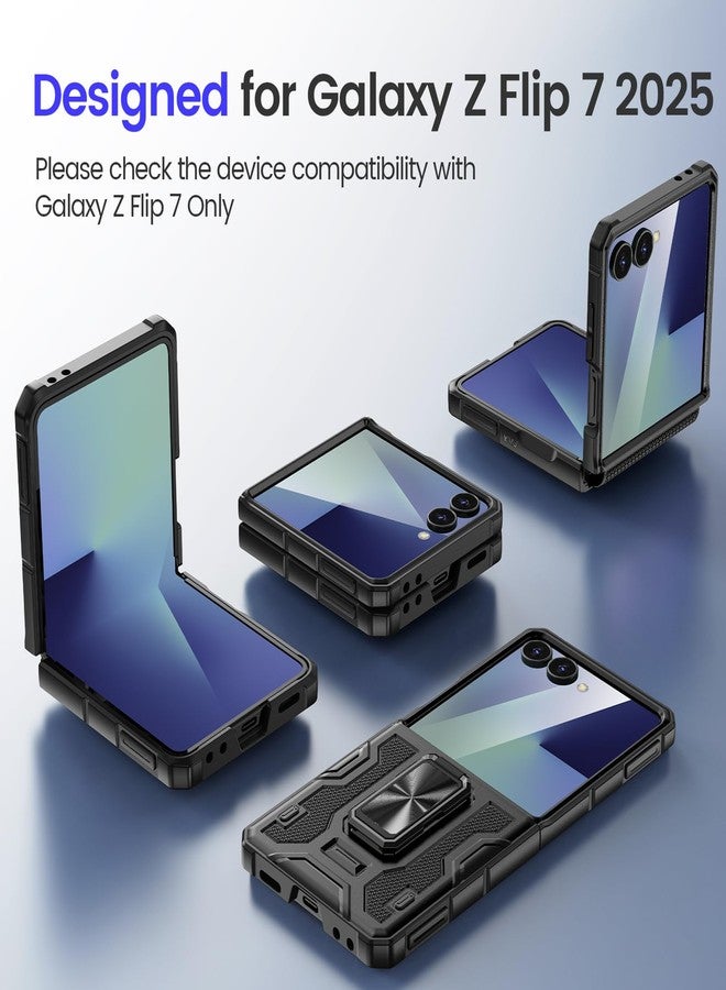 VEGO for Samsung Galaxy Z Flip 7 Case with Stand, Built-in Screen Protector [Anti-Scratch][Hinge Protection] Full Body Rugged Shockproof Drop Protection Case for Galaxy Z Flip 7(Not for 7FE) - Black - Image 3