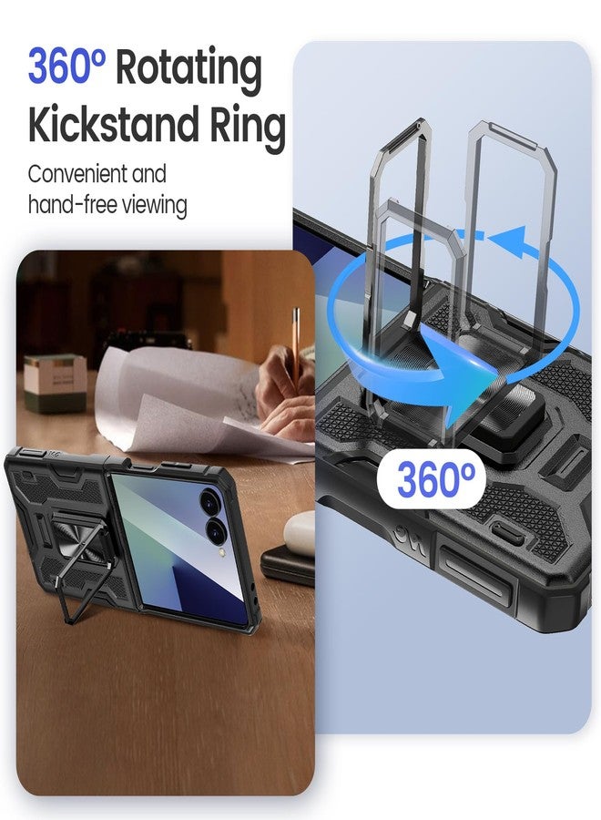 VEGO for Samsung Galaxy Z Flip 7 Case with Stand, Built-in Screen Protector [Anti-Scratch][Hinge Protection] Full Body Rugged Shockproof Drop Protection Case for Galaxy Z Flip 7(Not for 7FE) - Black - Image 4