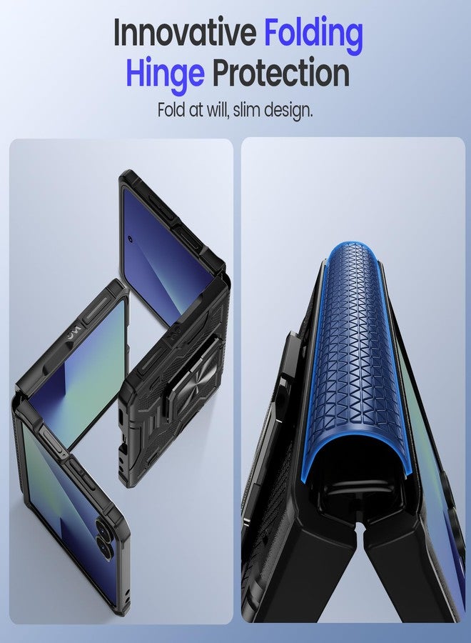 VEGO for Samsung Galaxy Z Flip 7 Case with Stand, Built-in Screen Protector [Anti-Scratch][Hinge Protection] Full Body Rugged Shockproof Drop Protection Case for Galaxy Z Flip 7(Not for 7FE) - Black - Image 5