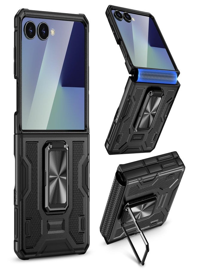 VEGO for Samsung Galaxy Z Flip 7 Case with Stand, Built-in Screen Protector [Anti-Scratch][Hinge Protection] Full Body Rugged Shockproof Drop Protection Case for Galaxy Z Flip 7(Not for 7FE) - Black - Image 1