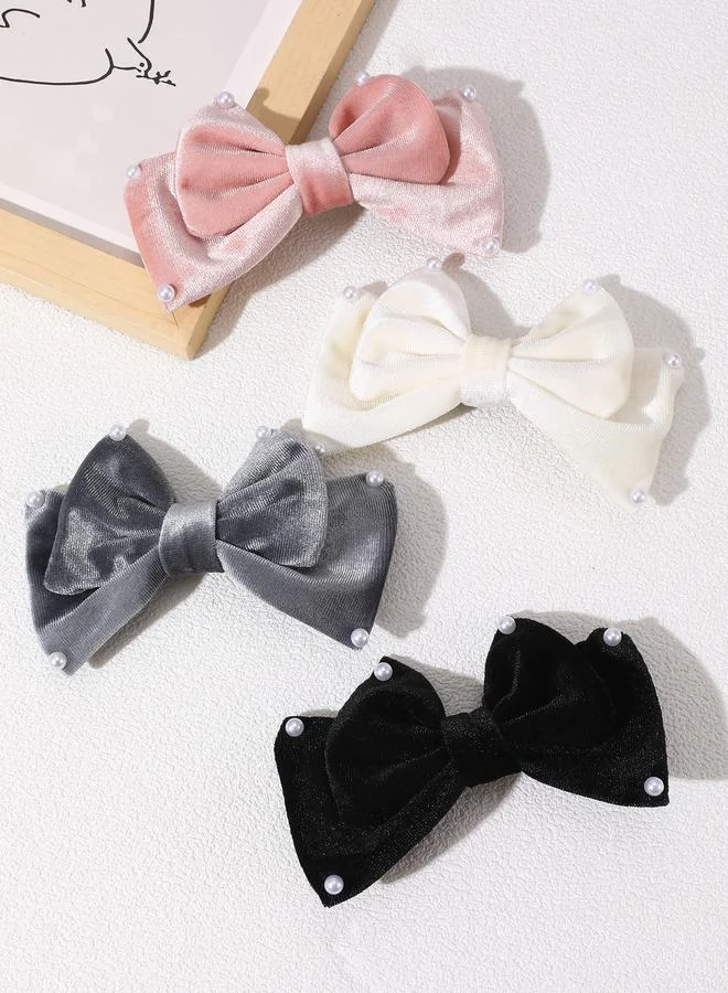 تايك تو Set of 4 - Bow Hair Clips with Pearl Accent