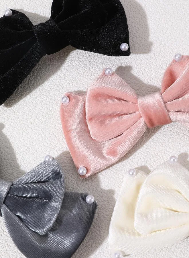 تايك تو Set of 4 - Bow Hair Clips with Pearl Accent