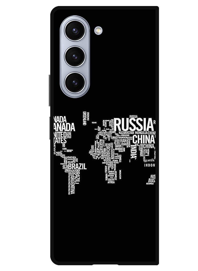 Theodor Protective Case Anti Scratch Shock Proof Bumper Cover For Samsung Galaxy Z Fold 5 Written World Map - Image 1