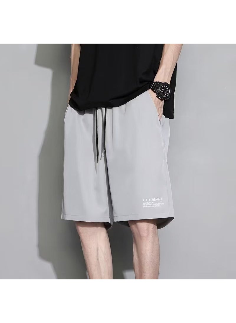 Generic - Sports Shorts Mens Fashionable Brand Summer Thin Five-point Pants Fashionable Outer Wear American Casual Pants Loose Large Size Basketball PantsK181-Ice Silk Shorts [Light Grey]] K181-Ice Silk Shorts [Light Grey]] - Image 1