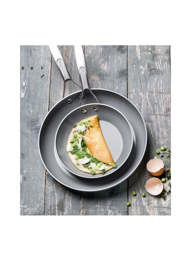 Greenpan مجموعة مقالي قلي خضراء من جرين بان باريس برو، مصنوعة من السيراميك الصحي غير اللاصق، 8" و 10"، خالية من PFAS، آمنة للغسل في غسالة الصحون، رمادي - Image 2