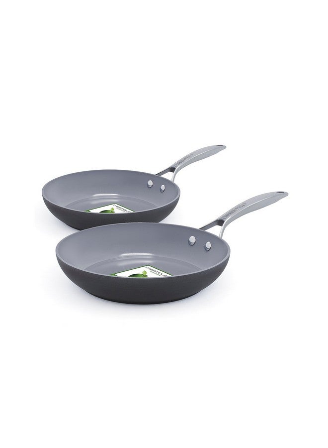 Greenpan مجموعة مقالي قلي خضراء من جرين بان باريس برو، مصنوعة من السيراميك الصحي غير اللاصق، 8" و 10"، خالية من PFAS، آمنة للغسل في غسالة الصحون، رمادي - Image 1