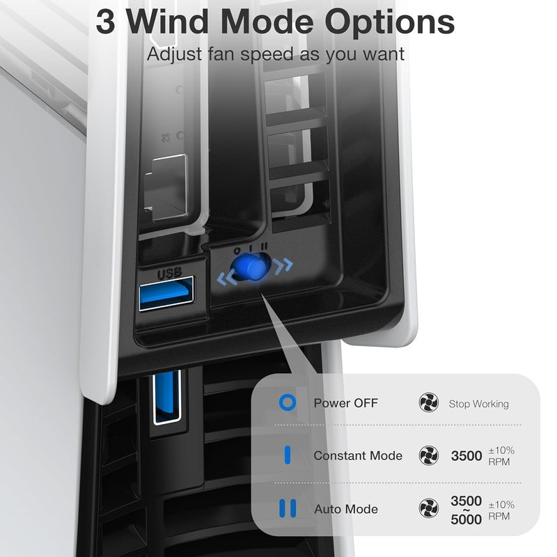 JUSPRO Cooling Fan for PS5 Pro, Quiet Enhanced Cooler Fan with Adjustable Speed, Auto Power On/Off, Cooling Accessories with USB 3.0 Port and LED Light for PlayStation 5 Pro - Image 4