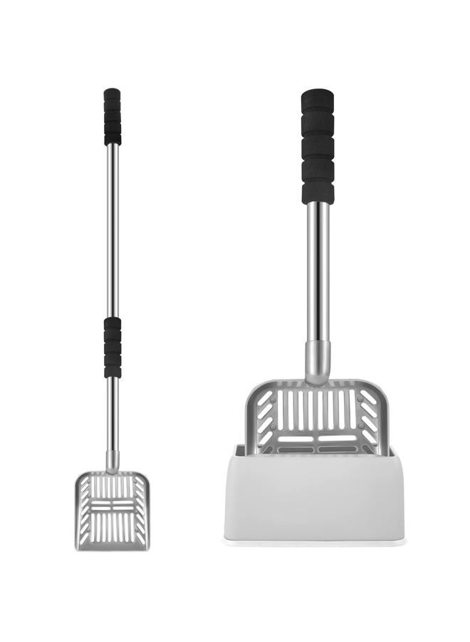 Hortsun Metal Cat Litter Scoop with Cat Litter Scoop Holder Deep Shovel Long Handle Detachable Stainless Steel Litter Sifter Scooper Caddy Kitty Cat Litter Scoop Cat Litter Scooper with Holder for Cat Kitty - Image 1