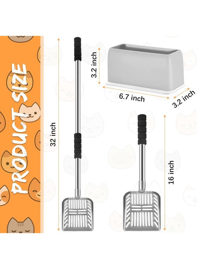 Hortsun Metal Cat Litter Scoop with Cat Litter Scoop Holder Deep Shovel Long Handle Detachable Stainless Steel Litter Sifter Scooper Caddy Kitty Cat Litter Scoop Cat Litter Scooper with Holder for Cat Kitty - Image 2