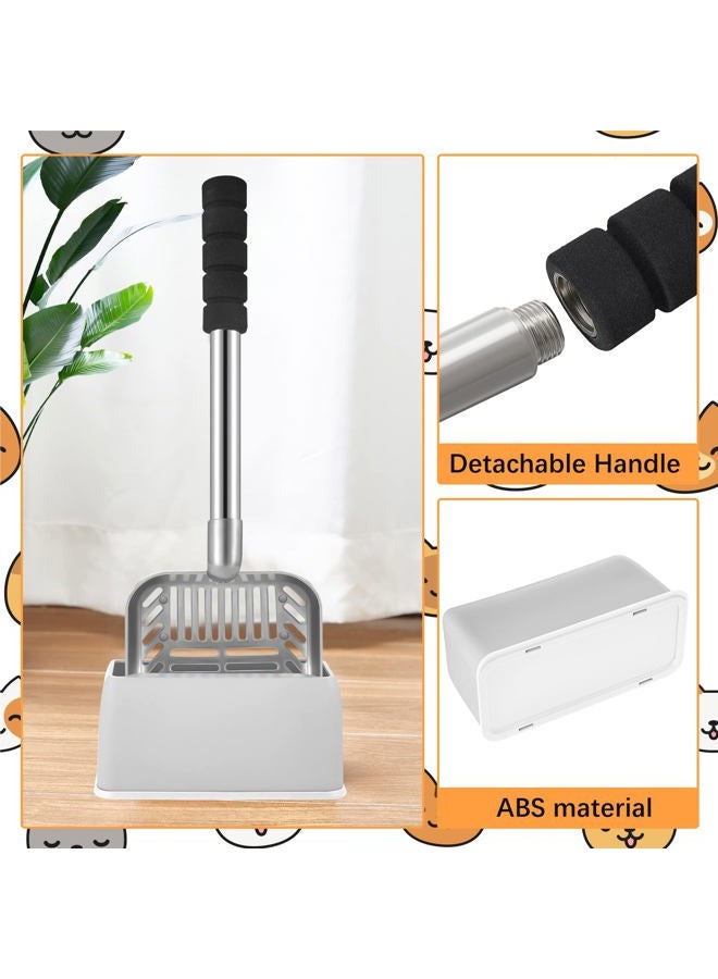 Hortsun Metal Cat Litter Scoop with Cat Litter Scoop Holder Deep Shovel Long Handle Detachable Stainless Steel Litter Sifter Scooper Caddy Kitty Cat Litter Scoop Cat Litter Scooper with Holder for Cat Kitty - Image 3