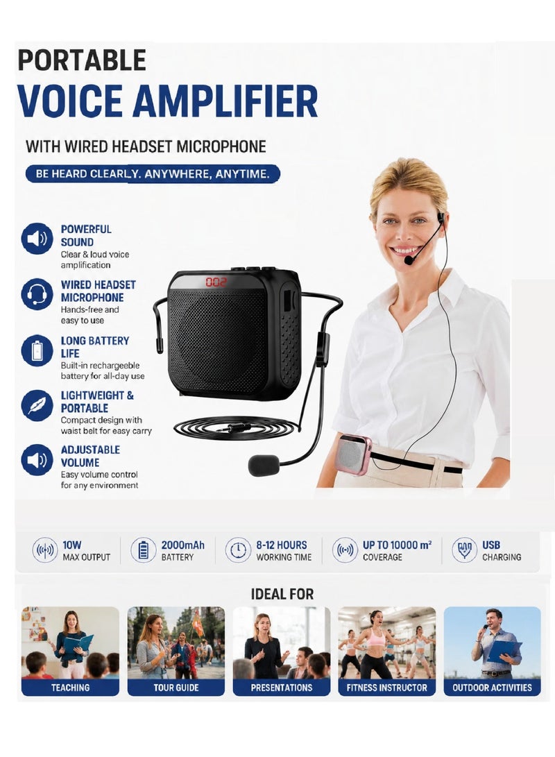 KASTWAVE Voice Amplifier Portable Rechargeable with Wired Microphone Headset for Presentation Teaching Outdoor Use - Image 4
