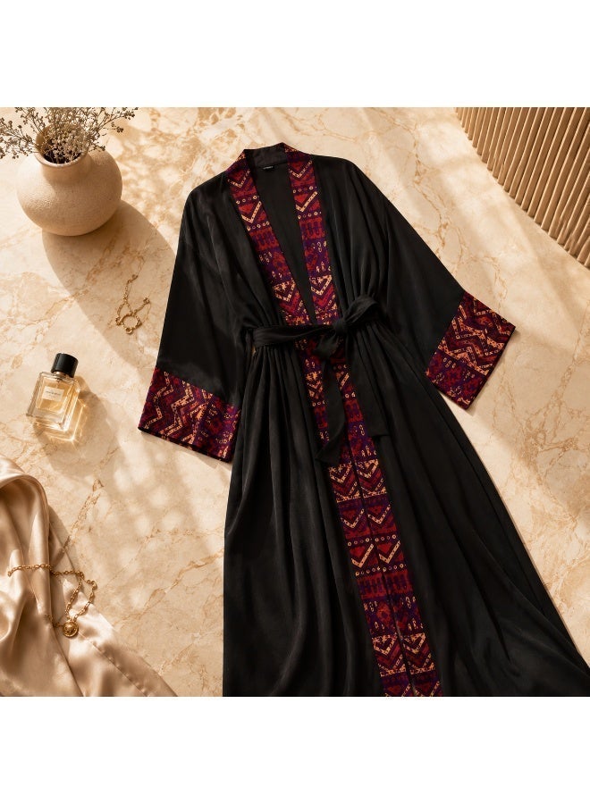 Women's Long Kimono Beach Cover Up with Belt - Lightweight Bohemian Open Front Robe - Image 3