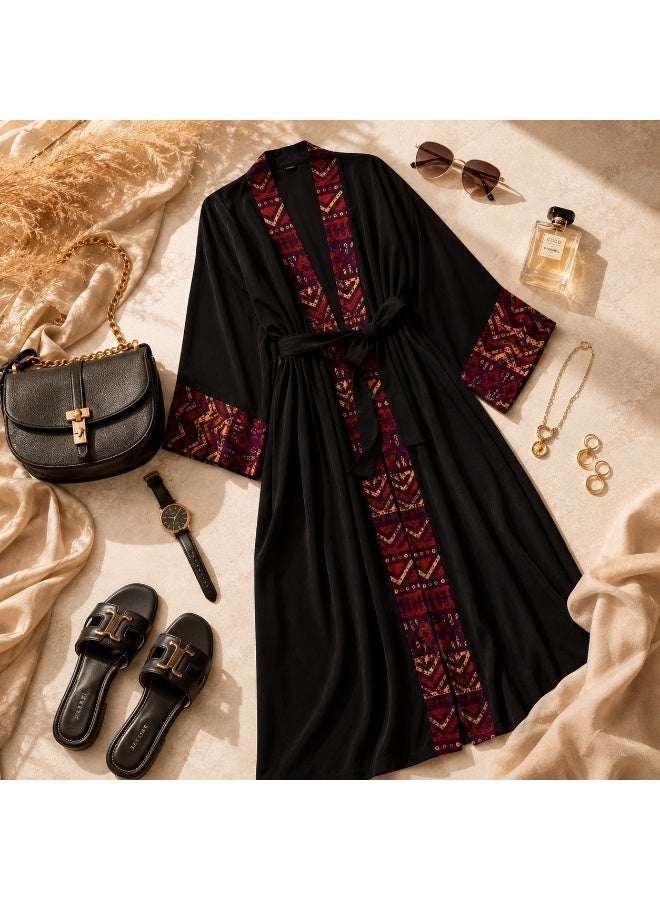 Women's Long Kimono Beach Cover Up with Belt - Lightweight Bohemian Open Front Robe - Image 5
