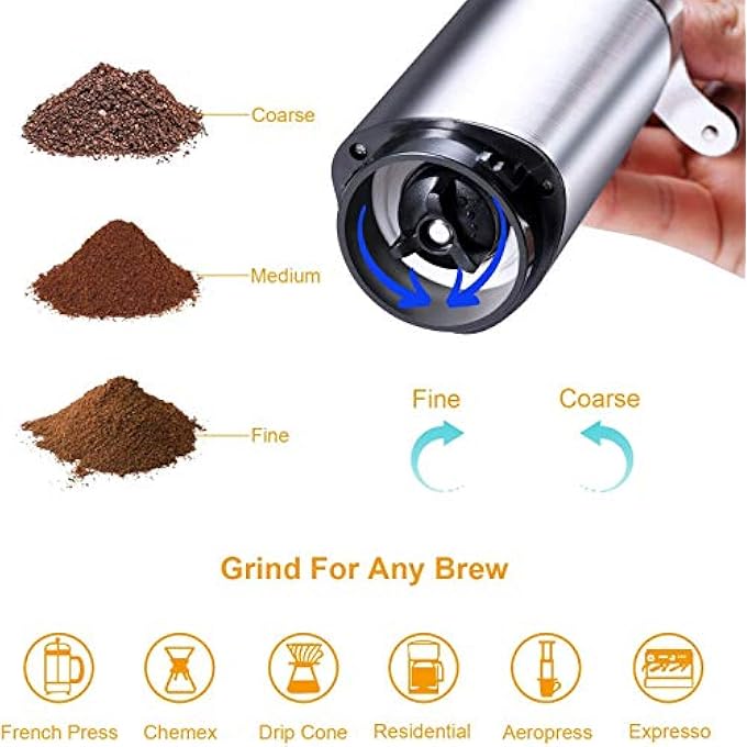 غود ستاف مطحنة قهوة يدوية، مطحنة مخروطية مع إعداد قابل للتعديل، مطحنة يدوية محمولة للسفر، مصنوعة من الفولاذ المقاوم للصدأ المصقول، أفضل مكبس إسبرسو فرنسي - Image 4