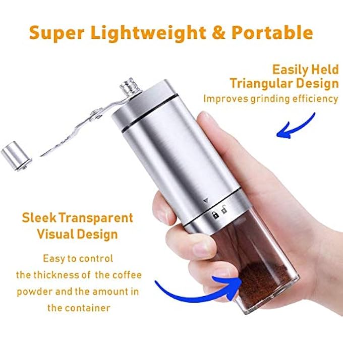 غود ستاف مطحنة قهوة يدوية، مطحنة مخروطية مع إعداد قابل للتعديل، مطحنة يدوية محمولة للسفر، مصنوعة من الفولاذ المقاوم للصدأ المصقول، أفضل مكبس إسبرسو فرنسي - Image 3