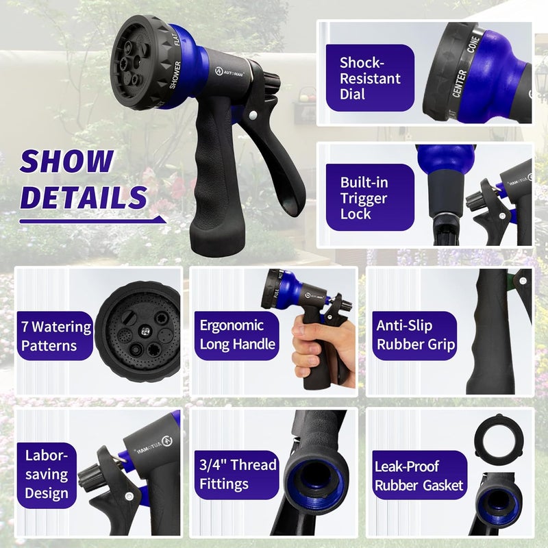 AUTOMAN Garden Hose Nozzle, Water Sprayer Nozzle with 7 Adjustable Watering Patterns,Slip Resistant Nozzle for Plants,Lawn,Washing Cars,Window Cleaning,Showering Pets & Outdoor Fun. - Image 3