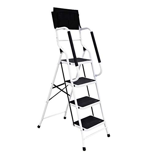 Wiberwi 4 Step Ladder with Handrails 500 lb Capacity Step Stool Folding Portable Ladders for Home Kitchen Steel Frame with NonSlip Wide Pedal Stepladder with Attachable Tool Bag White