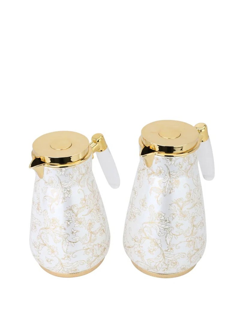 السيف غاليري طقم ترامس ليلي السيف غاليري، 0.75 / 1 لتر، قطعتين، حافظة داخلية زجاج حراري، هيكل خارجي استيل - كريمي ذهبي - Image 2