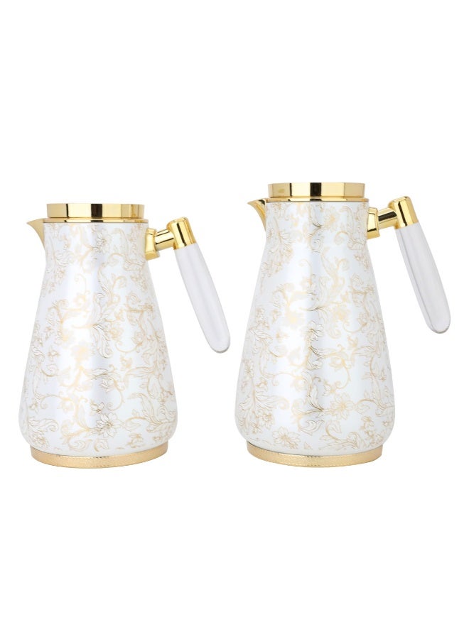 Alsaif Gallery Creamy Night Thermos Set With Golden Rose Engraving, Transparent Handle, 2 Pieces 
