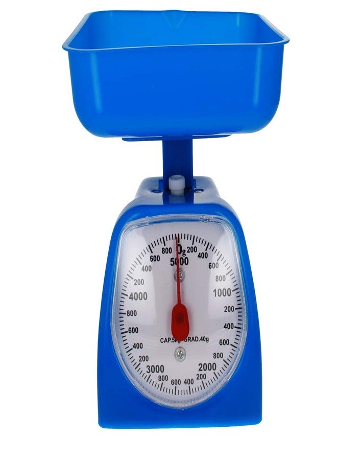 اتول مارت ميزان مطبخ ميكانيكي من يوتول مارت - ميزان طعام للحمية - بوحدات قياس بالباوند والكيلوغرام - نطاق قياس 5000 غرام، دقة 5 غرام، مع صينية زرقاء - Image 1
