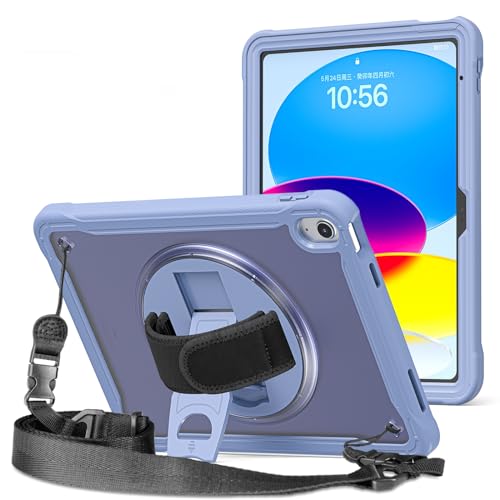 ProElite Cover for iPad (A16) 11th/10th Gen (2025/2022) Case, Rugged Shockproof Armor case for iPad 11th/10th Gen with Hand Grip and Rotating Kickstand (Transparent Back) with Should Strap, Lavender - Image 1