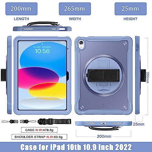ProElite Cover for iPad (A16) 11th/10th Gen (2025/2022) Case, Rugged Shockproof Armor case for iPad 11th/10th Gen with Hand Grip and Rotating Kickstand (Transparent Back) with Should Strap, Lavender - Image 3