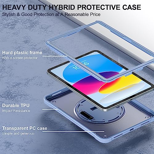 ProElite Cover for iPad (A16) 11th/10th Gen (2025/2022) Case, Rugged Shockproof Armor case for iPad 11th/10th Gen with Hand Grip and Rotating Kickstand (Transparent Back) with Should Strap, Lavender - Image 2