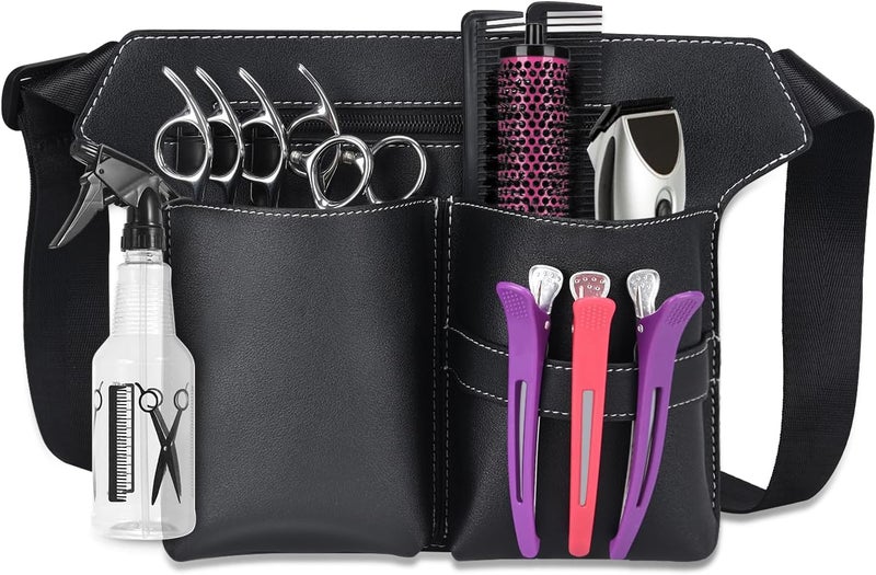 Noverlife Scissor Bag Barber PU Leather Waist Pouch Professional Hairdressing Shears Comb Holster with Waist Belt Hairstylist Salon Spa Case for hairdressers